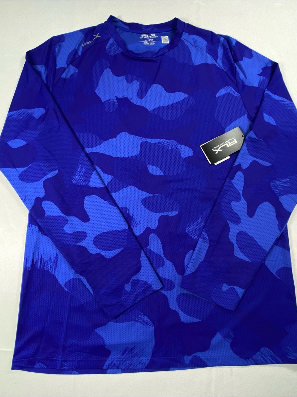 RLX Ralph Lauren Camo Shirt Mens M Blue Long Sleeve Golf Performance NWT